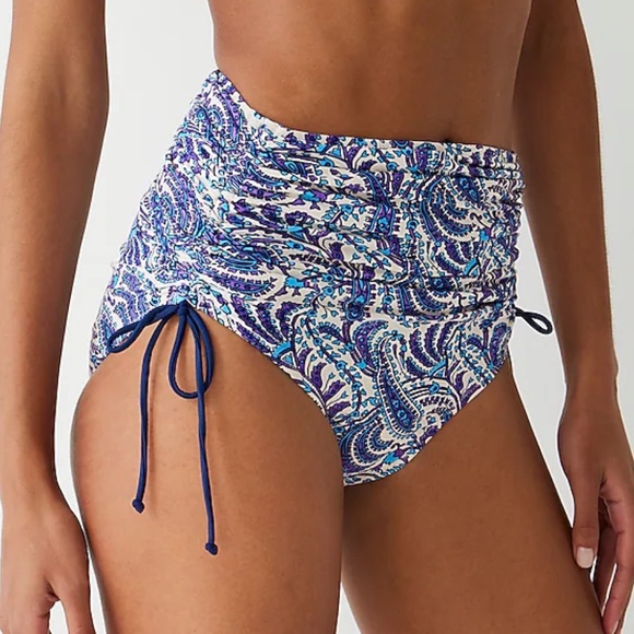 J. Crew Other - J. Crew Ruched High-Rise Bikini Bottom w/adjustable side ties in purple paisley